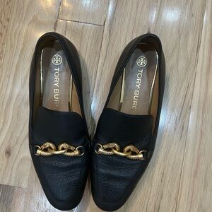 Tory Burch Black and Gold Chain Flats